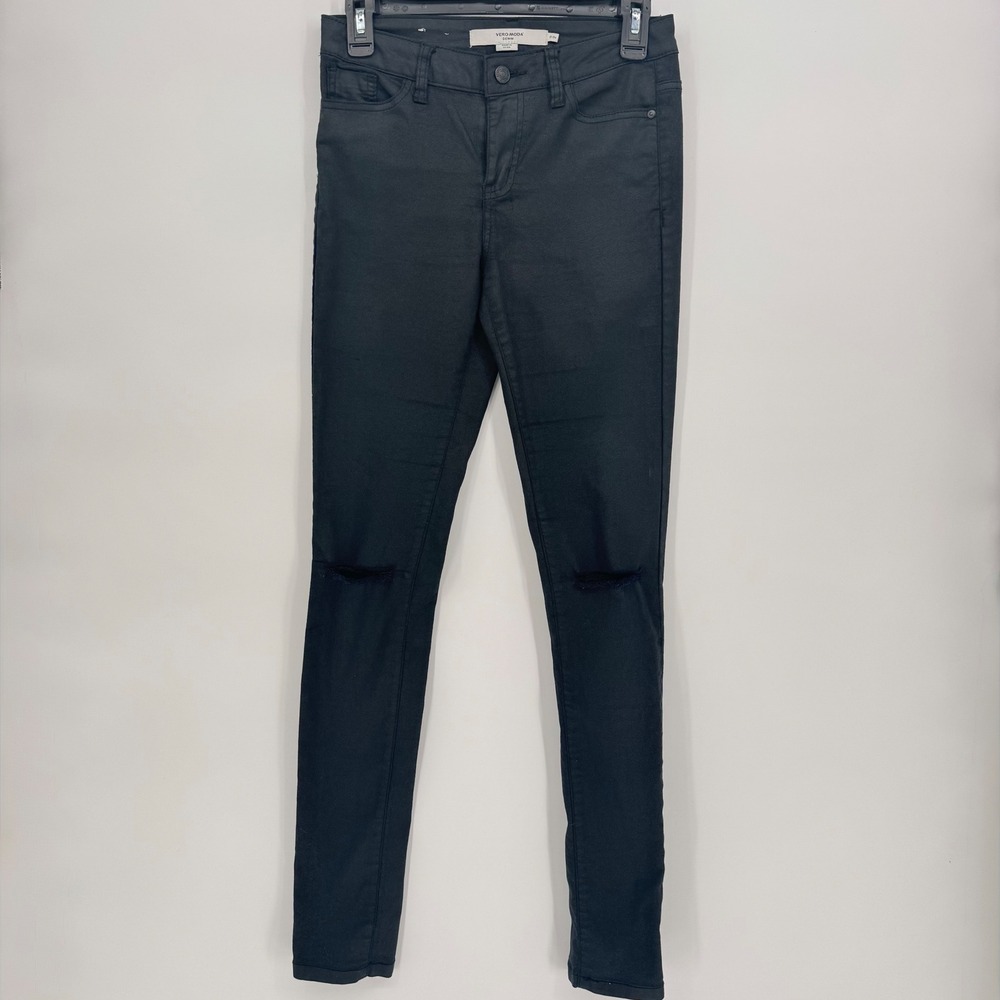 Vero Moda Women's Black Coated Knee‎ Cut Skinny Jeans Size 27